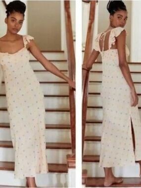 NWT Anthropologie peach flutter sleeve maxi dress flowers floral print